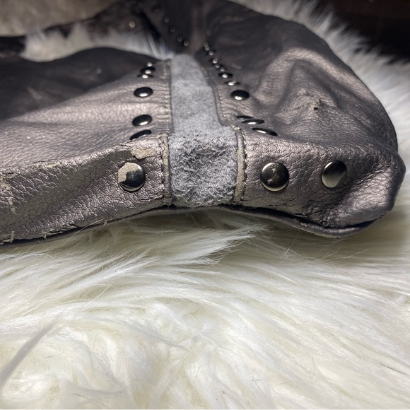 Gray Hobo Studded Bag with Slouchy Shape and Wide Strap - Picture 7 of 7